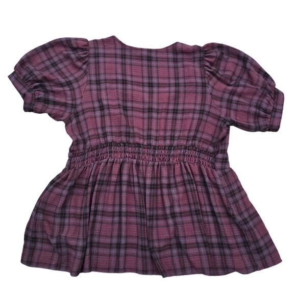 Plaid Babydoll Top Torrid Plus Size 2X Smocked Puff Sleeve Button Stretch Gauze - Picture 8 of 9